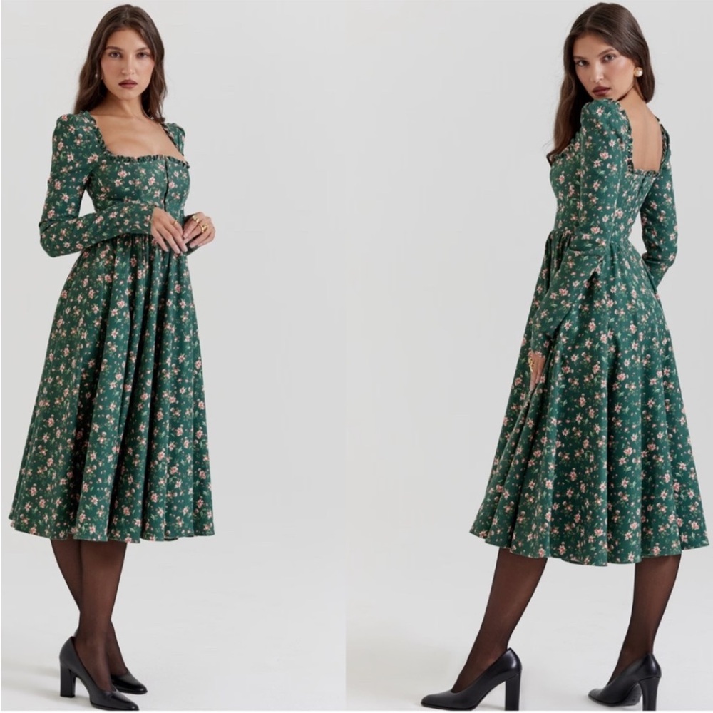 HOUSE OF CB 'Delia' Green Floral Print Midi Dress NWOT - Picture 3 of 6